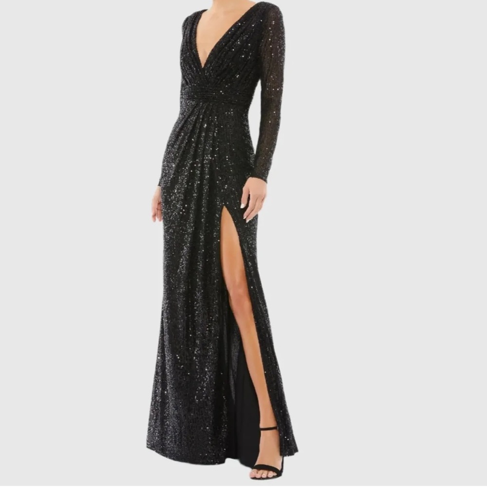 Mac Duggal Elegant Black Sequin Evening Gown